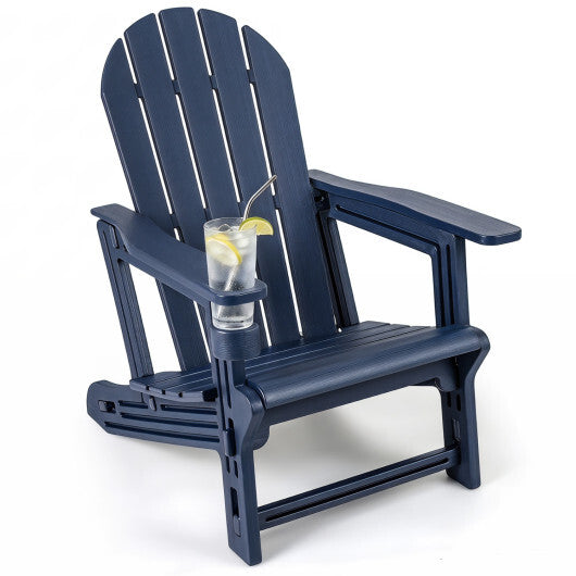 HDPE Adirondack Chair with Cup Holder and Wooden Texture for Patio-Blue W2B