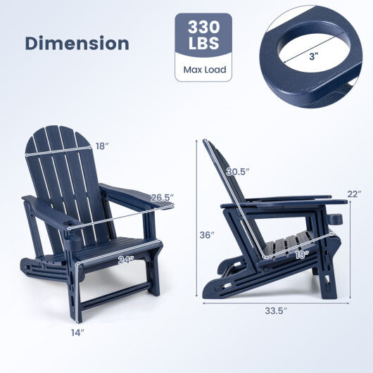 HDPE Adirondack Chair with Cup Holder and Wooden Texture for Patio-Blue W2B