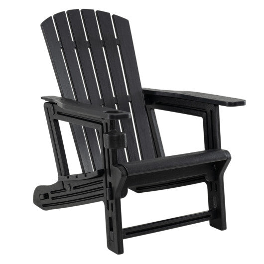 HDPE Adirondack Chair with Cup Holder and Wooden Texture for Patio-Blue W2B