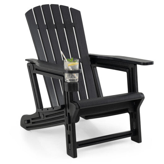 HDPE Adirondack Chair with Cup Holder and Wooden Texture for Patio-Blue W2B