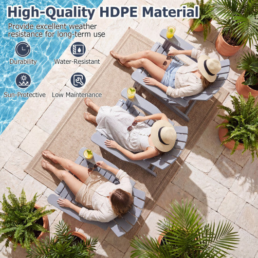HDPE Adirondack Chair with Cup Holder and Wood-Like Texture High Back for Garden-Gray W2B