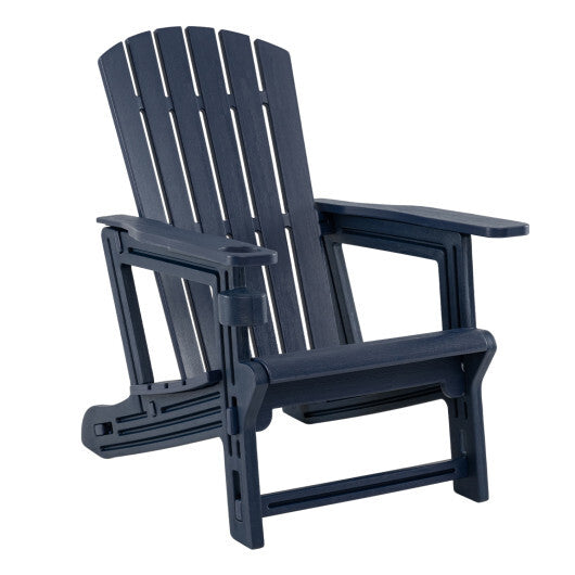 HDPE Adirondack Chair with Cup Holder and Wood-Like Texture High Back for Garden-Gray W2B