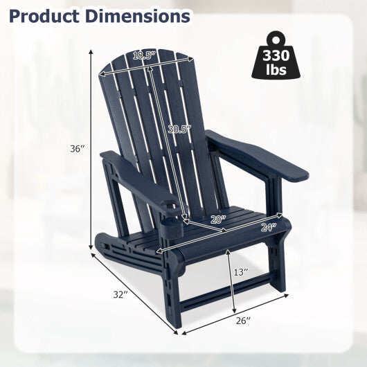 HDPE Adirondack Chair with Cup Holder and Wood-Like Texture High Back for Garden-Gray W2B