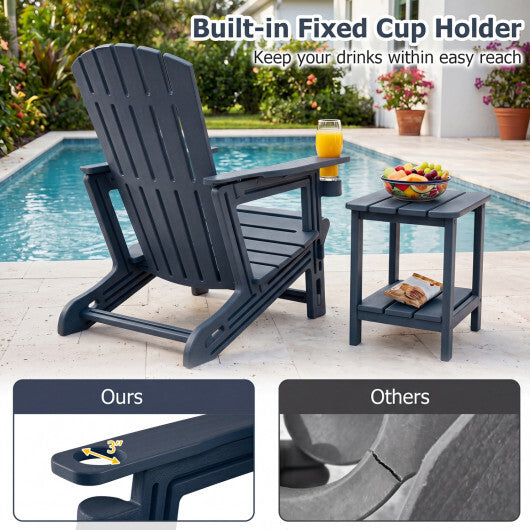 HDPE Adirondack Chair with Cup Holder and Wood-Like Texture High Back for Garden-Gray W2B