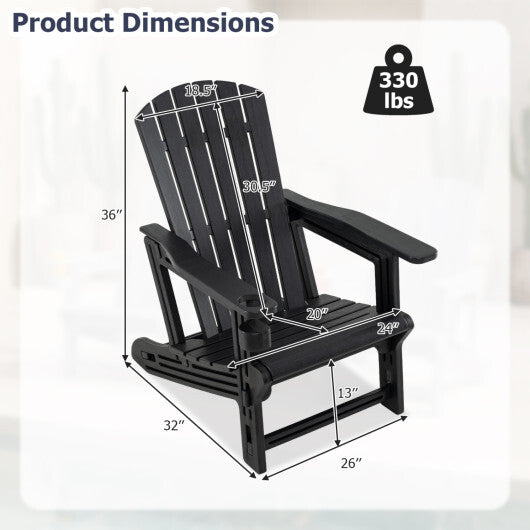 Set of 2 HDPE Adirondack Chair with Cup Holder and Wood-Like Texture  for Garden-Black W2B