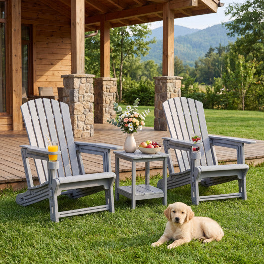 Set of 2 HDPE Adirondack Chair with Cup Holder and Wood-Like Texture  for Garden-Black W2B