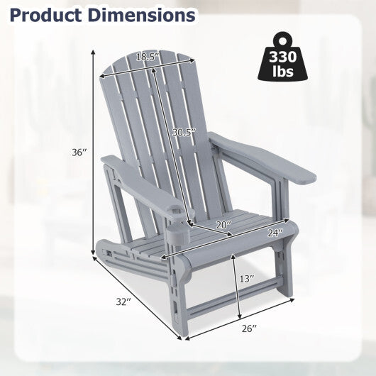 Set of 2 HDPE Adirondack Chair with Cup Holder and Wood-Like Texture  for Garden-Black W2B