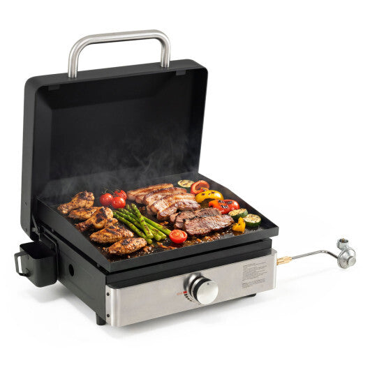 1-Burner Portable Gas Griddle with Lid Non-Stick Ceramic Griddle Plate-Black W2B