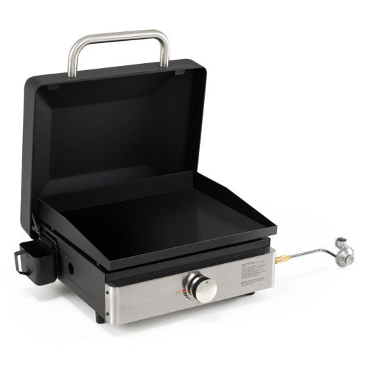 1-Burner Portable Gas Griddle with Lid Non-Stick Ceramic Griddle Plate-Black W2B