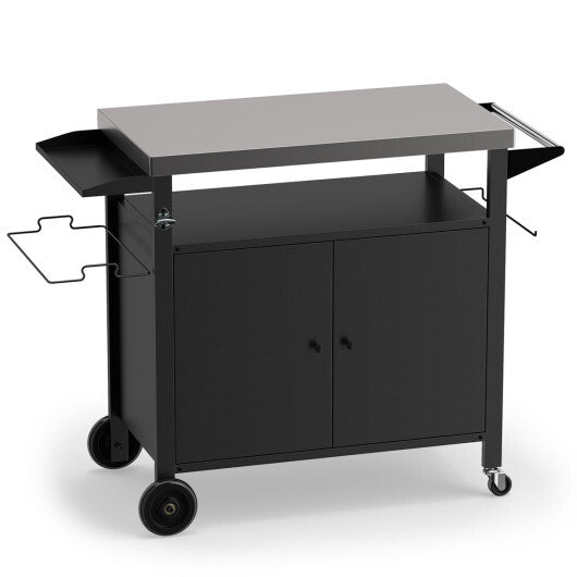 Outdoor Grill Cart with Stainless Steel Top & 2-Door Cabinet for BBQ Camping-Black W2B