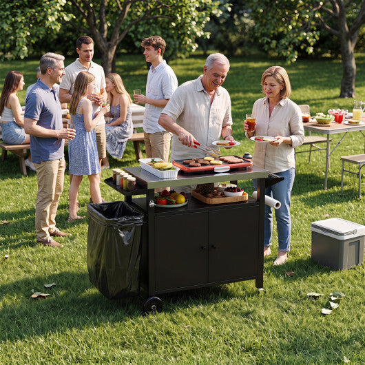 Outdoor Grill Cart with Stainless Steel Top & 2-Door Cabinet for BBQ Camping-Black W2B