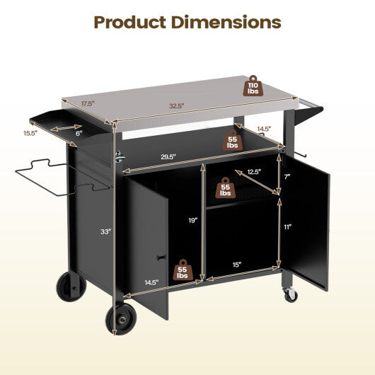 Outdoor Grill Cart with Stainless Steel Top & 2-Door Cabinet for BBQ Camping-Black W2B
