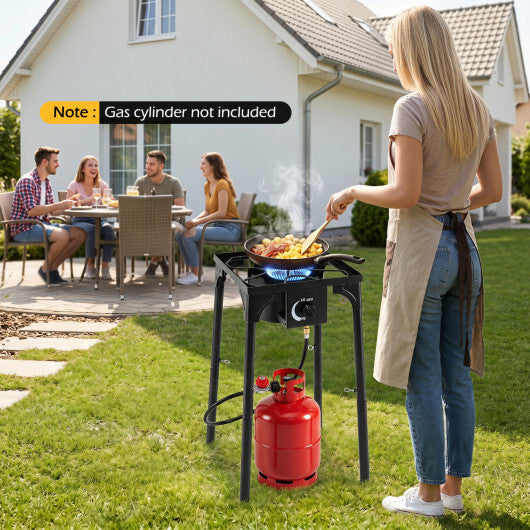 1 Burner Propane Stove 80000 BTU with Adjustable Regulator and Hose for Camping BBQ-Black W2B