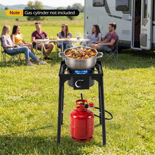 1 Burner Propane Stove 80000 BTU with Adjustable Regulator and Hose for Camping BBQ-Black W2B