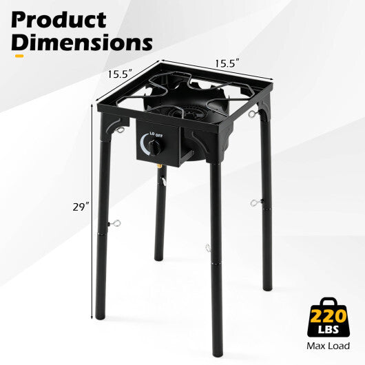 1 Burner Propane Stove 80000 BTU with Adjustable Regulator and Hose for Camping BBQ-Black W2B