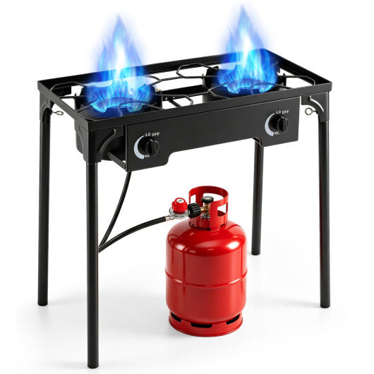 2 Burner Propane Stove 160000 BTU with Adjustable Regulator & Hose for Camping BBQ-Black W2B
