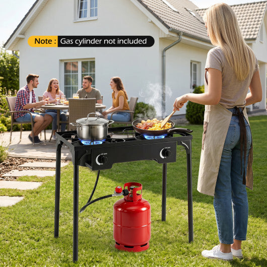 2 Burner Propane Stove 160000 BTU with Adjustable Regulator & Hose for Camping BBQ-Black W2B