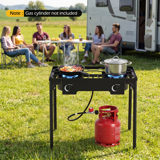 2 Burner Propane Stove 160000 BTU with Adjustable Regulator & Hose for Camping BBQ-Black W2B