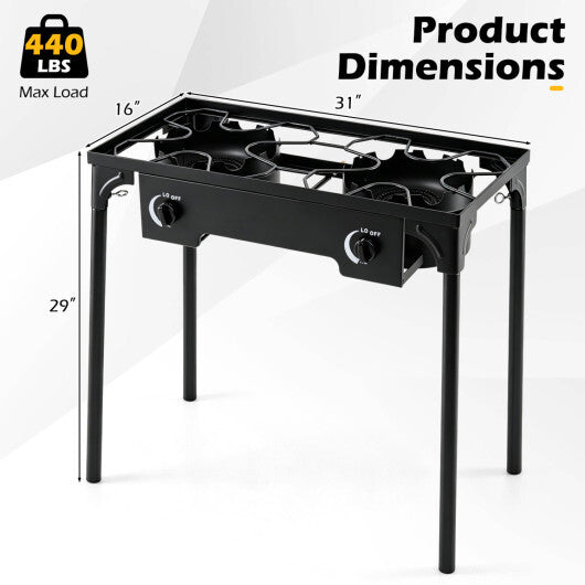 2 Burner Propane Stove 160000 BTU with Adjustable Regulator & Hose for Camping BBQ-Black W2B