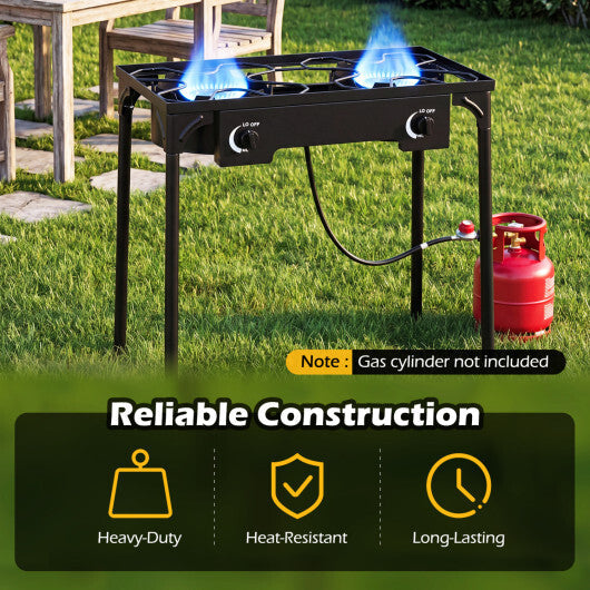 2 Burner Propane Stove 160000 BTU with Adjustable Regulator & Hose for Camping BBQ-Black W2B
