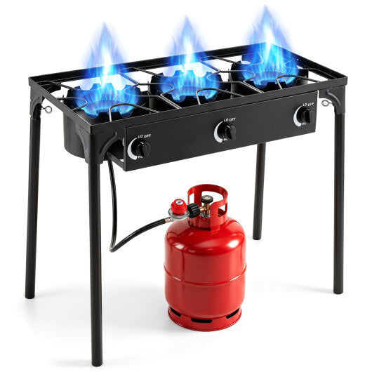 3 Burner Propane Stove 240000 BTU with Adjustable Regulator & Hose for Camping BBQ-Black W2B