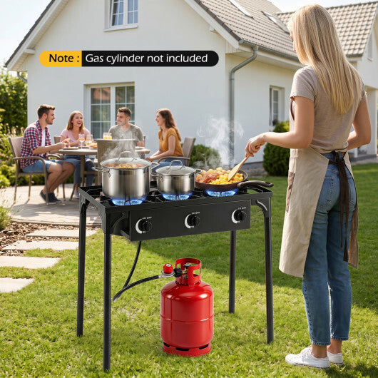 3 Burner Propane Stove 240000 BTU with Adjustable Regulator & Hose for Camping BBQ-Black W2B