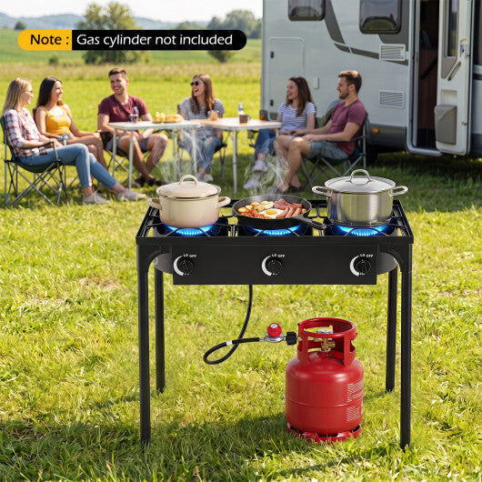 3 Burner Propane Stove 240000 BTU with Adjustable Regulator & Hose for Camping BBQ-Black W2B