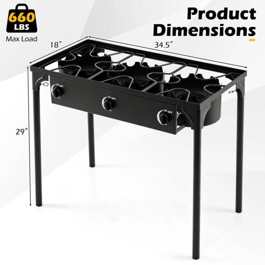 3 Burner Propane Stove 240000 BTU with Adjustable Regulator & Hose for Camping BBQ-Black W2B