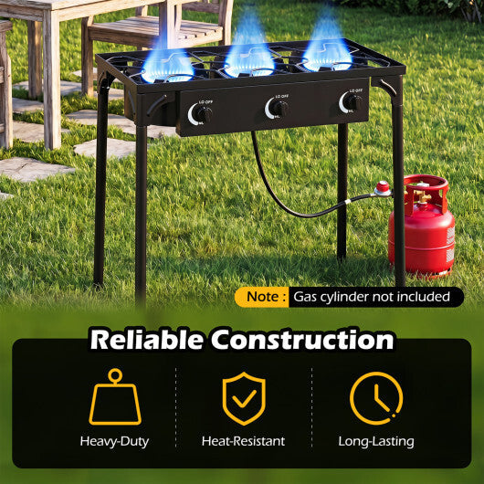 3 Burner Propane Stove 240000 BTU with Adjustable Regulator & Hose for Camping BBQ-Black W2B