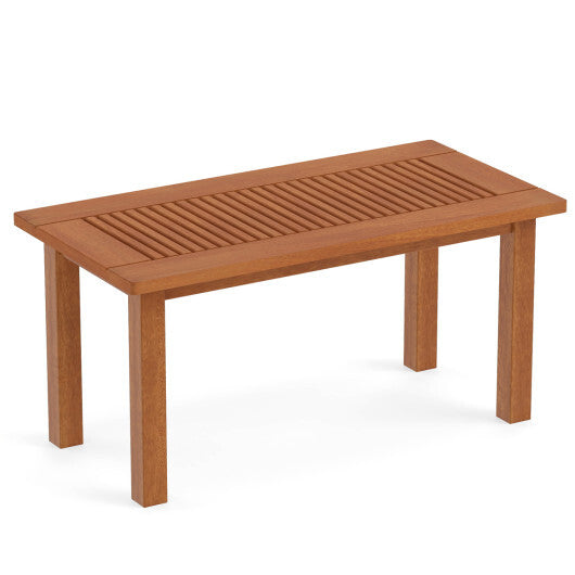 35.5 Inch Outdoor Modern Rectangular Coffee Table with Slatted Top for Backyard W2B