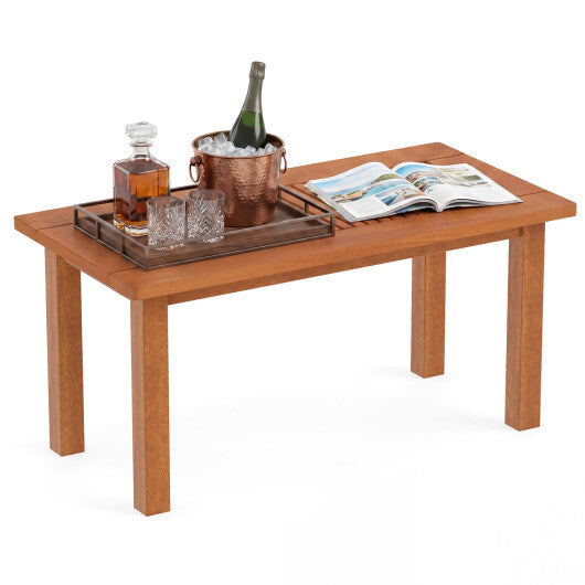 35.5 Inch Outdoor Modern Rectangular Coffee Table with Slatted Top for Backyard W2B
