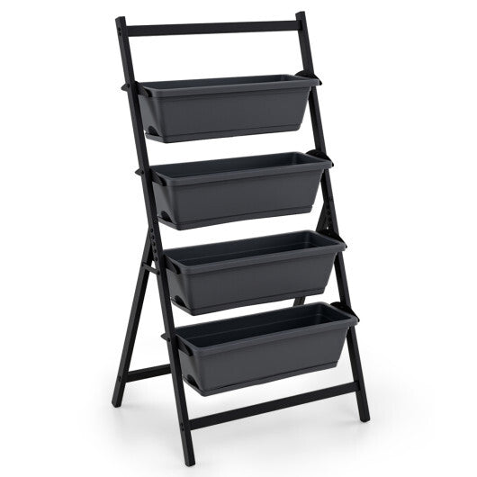 4-Tier Vertical Raised Garden Bed with 4 Containers and Drainage Holes-Black W2B