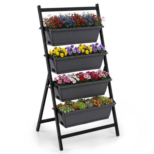4-Tier Vertical Raised Garden Bed with 4 Containers and Drainage Holes-Black W2B