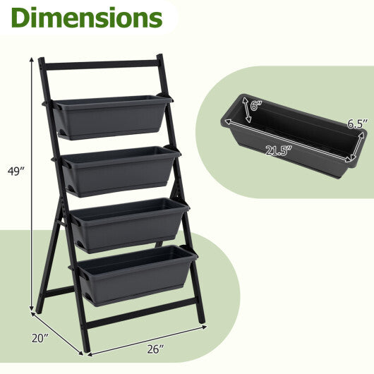 4-Tier Vertical Raised Garden Bed with 4 Containers and Drainage Holes-Black W2B