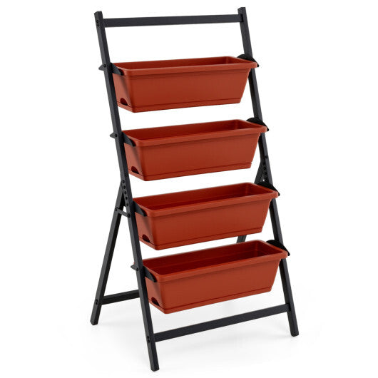 4-Tier Vertical Raised Garden Bed with 4 Containers and Drainage Holes-Black W2B