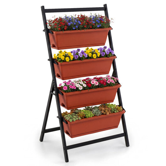 4-Tier Vertical Raised Garden Bed with 4 Containers and Drainage Holes-Black W2B