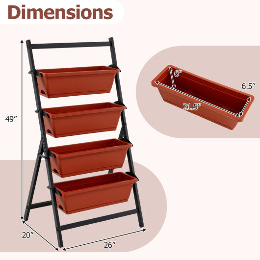 4-Tier Vertical Raised Garden Bed with 4 Containers and Drainage Holes-Black W2B