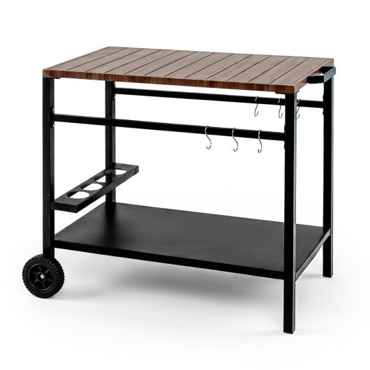 Outdoor Grill Cart with Spice Rack and Hooks for Patio and Garden-Brown W2B