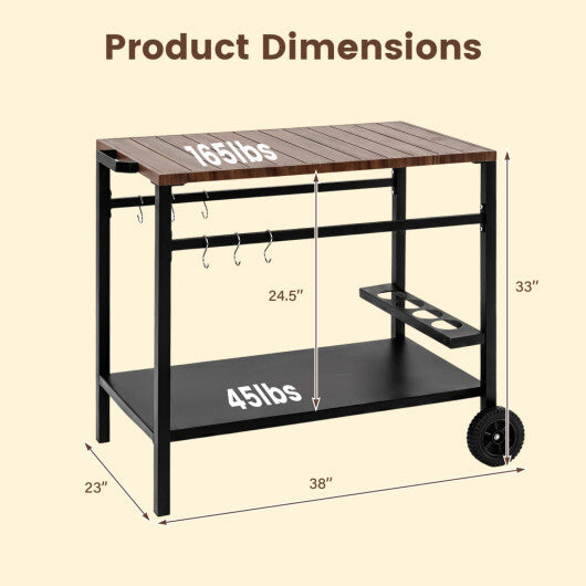 Outdoor Grill Cart with Spice Rack and Hooks for Patio and Garden-Brown W2B