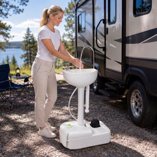 Portable Foot Pump Camping Sink with 4.5 Gal Water Tank and Soap Dispenser W2B