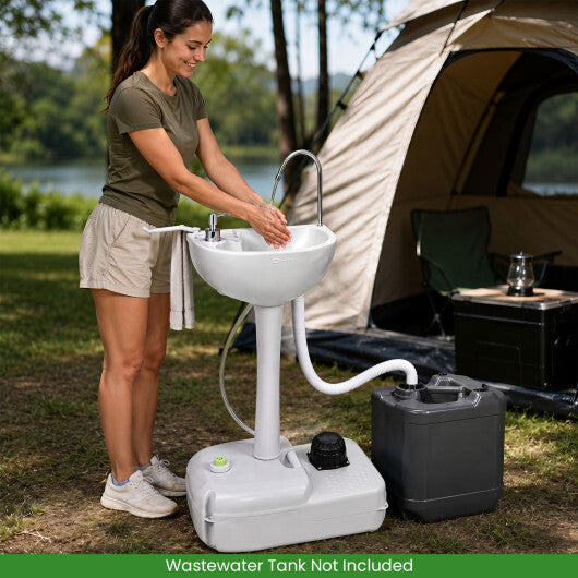 Portable Foot Pump Camping Sink with 4.5 Gal Water Tank and Soap Dispenser W2B
