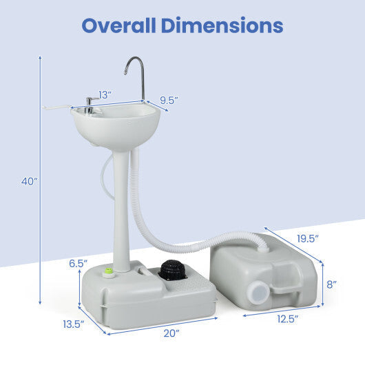 4.5 Gal Wash Basin Stand with 6.34 Gal Recovery Tank and Rolling Wheels W2B