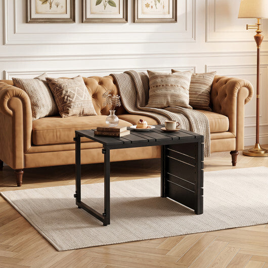 Set of 2 Space-Saving C-Shaped Side Table with Wood-Plastic Top-Black W2B