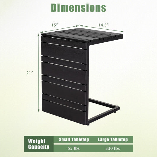 Set of 2 Space-Saving C-Shaped Side Table with Wood-Plastic Top-Black W2B