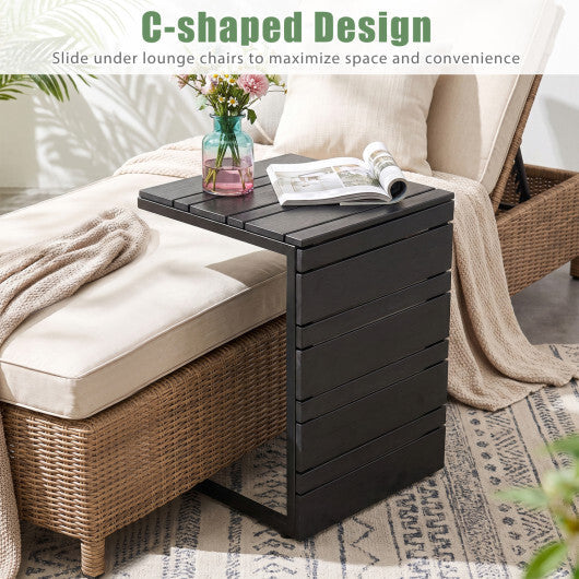 Set of 2 Space-Saving C-Shaped Side Table with Wood-Plastic Top-Black W2B