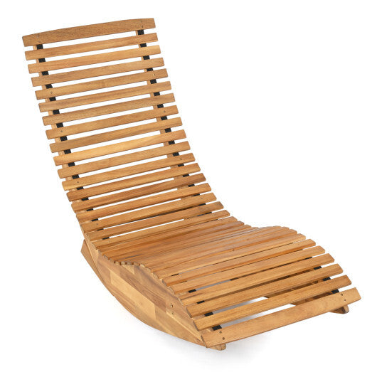 Acacia Wood Rocking Patio Lounge Chair Wooden Rocking Recliner for Garden Lawn-Set of 1 W2B