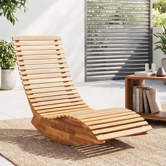 Acacia Wood Rocking Patio Lounge Chair Wooden Rocking Recliner for Garden Lawn-Set of 1 W2B