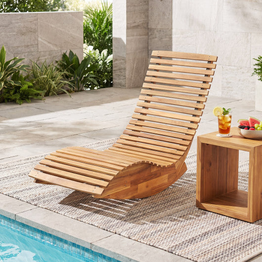 Acacia Wood Rocking Patio Lounge Chair Wooden Rocking Recliner for Garden Lawn-Set of 1 W2B