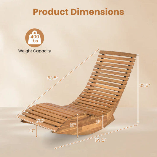 Acacia Wood Rocking Patio Lounge Chair Wooden Rocking Recliner for Garden Lawn-Set of 1 W2B