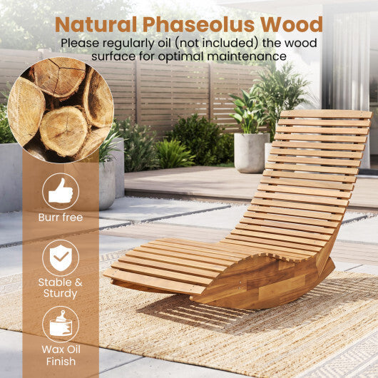 Acacia Wood Rocking Patio Lounge Chair Wooden Rocking Recliner for Garden Lawn-Set of 1 W2B